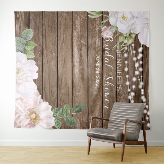 Hintergrund des rustikalen Brautparty mit Blumenzw Wandteppich (Beispiel (Horizontal))