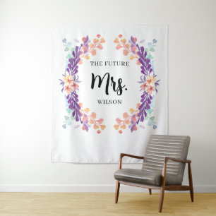 Hintergrund des rustikalen Lila-floralen Brautpart Wandteppich