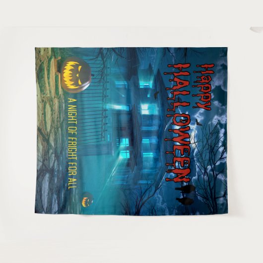 Hintergrund des Spuk Halloween-Party im Creepy Hou Wandteppich (Vorderseite (Horizontal))