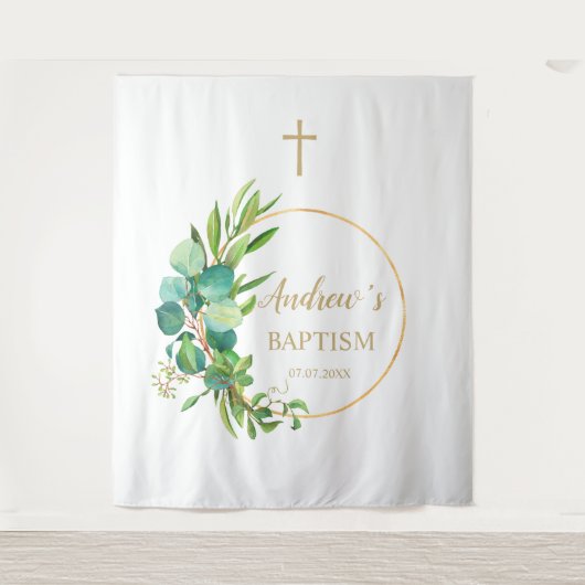 Hintergrund des Taufens - Eukalyptusgrün Wandteppich (Vorderseite)