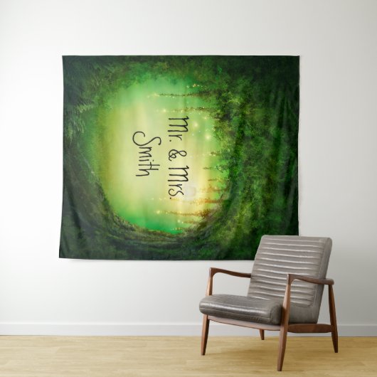 Hintergrund des verzauberten grünen Waldbaums und Wandteppich (Beispiel (Horizontal))