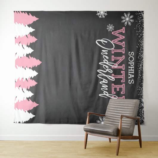 Hintergrund des Winters Onederland Pink Chalkboard Wandteppich (Beispiel (Horizontal))