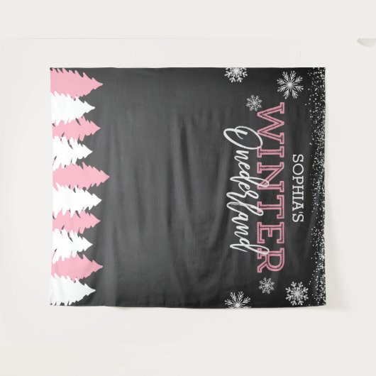 Hintergrund des Winters Onederland Pink Chalkboard Wandteppich (Vorderseite (Horizontal))