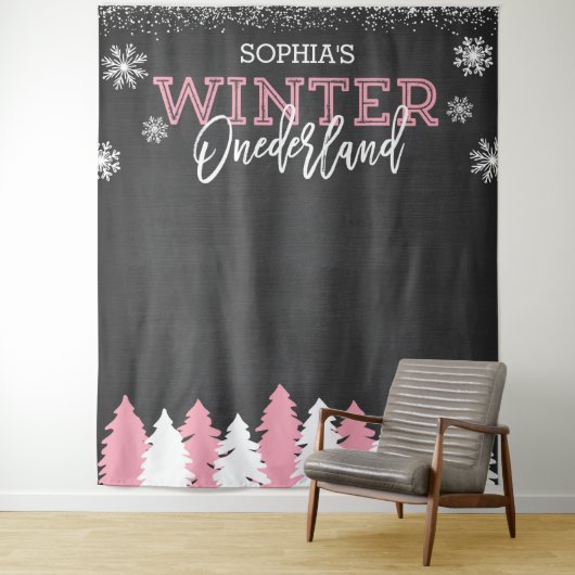 Hintergrund des Winters Onederland Pink Chalkboard Wandteppich (Beispiel)