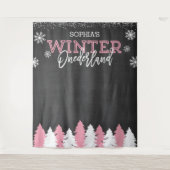 Hintergrund des Winters Onederland Pink Chalkboard Wandteppich (Vorderseite)