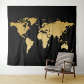 Hintergrund des World Map Detected Globe Black Gol Wandteppich (Beispiel (Horizontal))