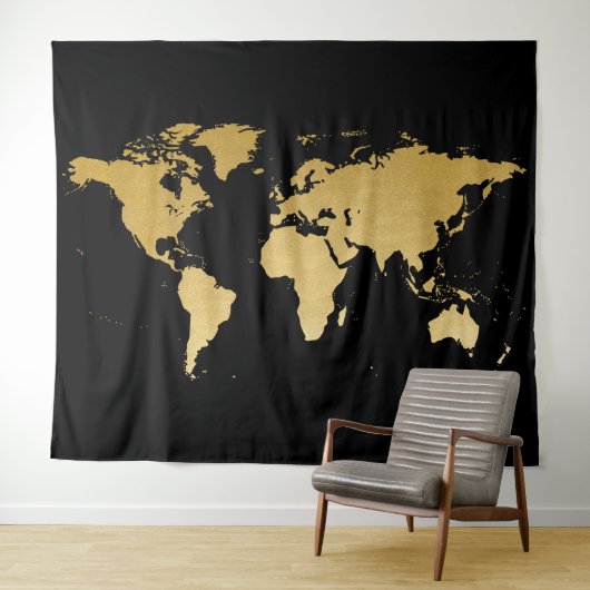 Hintergrund des World Map Detected Globe Black Gol Wandteppich (Beispiel (Horizontal))