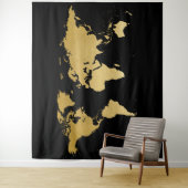 Hintergrund des World Map Detected Globe Black Gol Wandteppich (Beispiel)