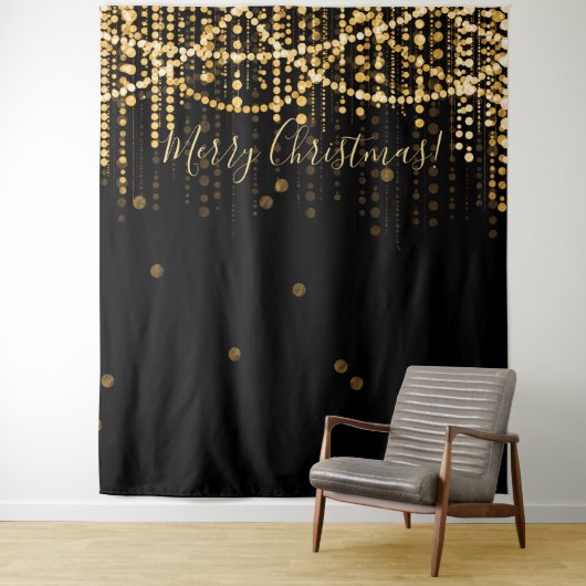 Hintergrund Frohe Weihnachten Party Gold String Li Wandteppich (Beispiel)