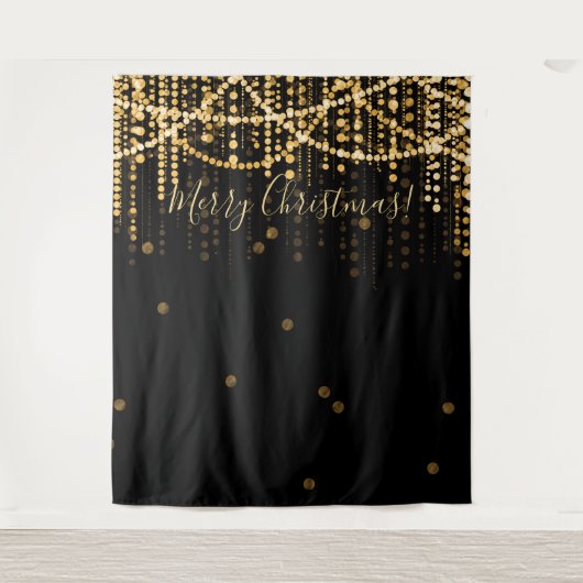 Hintergrund Frohe Weihnachten Party Gold String Li Wandteppich (Vorderseite)