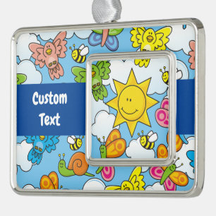 Hintergrund für Baby-Tiere Rahmen-Ornament Silber