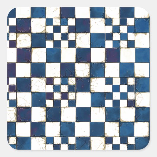 Hintergrund für blaue und weiße, gebrochene Fliese Quadratischer Aufkleber (Vorderseite)