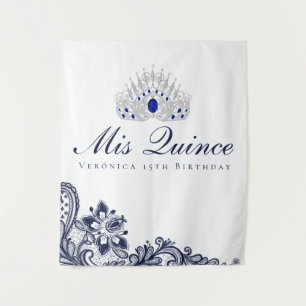 Hintergrund für blaue und weiße Spitzen Quinceaner Wandteppich