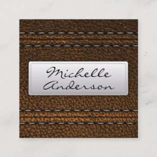 Hintergrund für braunes Leder Stitched Banner Quadratische Visitenkarte