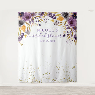 Hintergrund für das lila Floral n Gold Brautparty Wandteppich