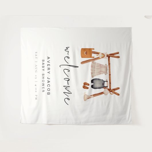 Hintergrund für die Begrüßung | Boho Clothes Kinde Wandteppich (Vorderseite (Horizontal))