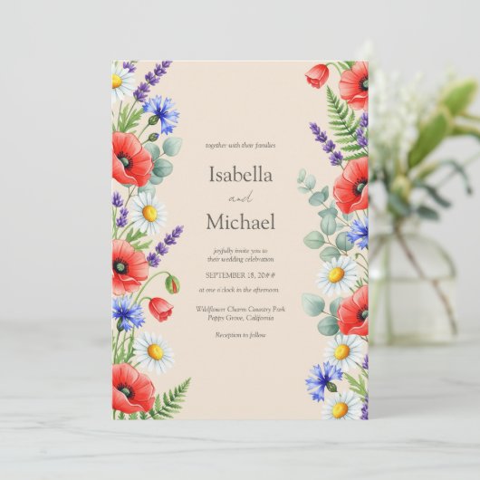 Hintergrund für die Einladung von Whimsical Wildbl (Stehend Vorderseite)