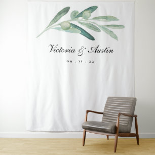 Hintergrund für die Hochzeit von Olivenzweigen, Fo Wandteppich