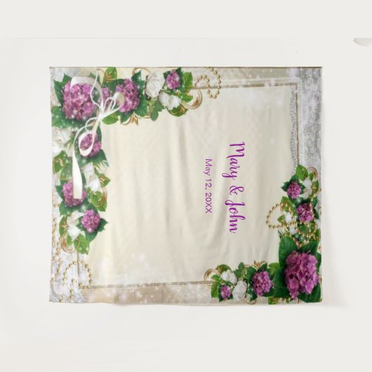 Hintergrund für lila Hydrangea- und Spitzenhochzei Wandteppich (Vorderseite (Horizontal))