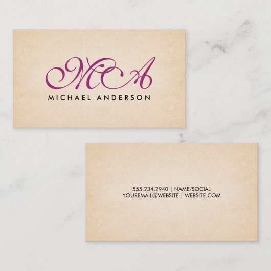 Hintergrund für lila Monogramm-Skriptpapier Visitenkarte (Vorne/Hinten)