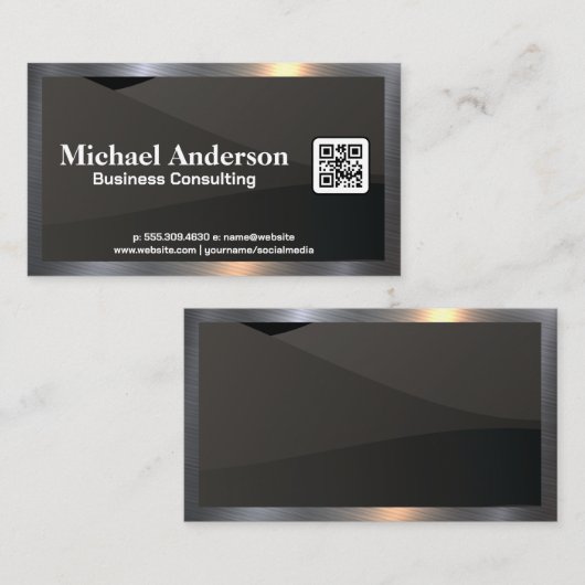Hintergrund für schwarze Waves | QR-Code Visitenkarte (Vorne/Hinten)