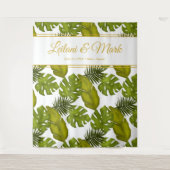 Hintergrund für tropische Blätter Grüne Gold Hochz Wandteppich (Vorderseite)