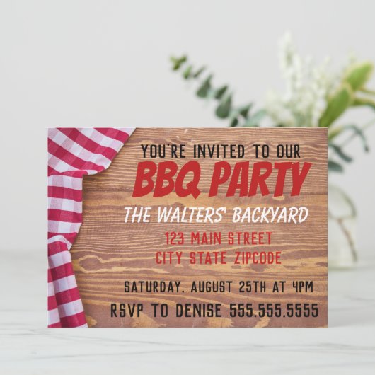 Hintergrund GRILLEN Party Picnic Table Einladung (Stehend Vorderseite)