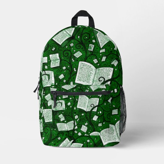 Hintergrund grüner Bücher Bedruckter Rucksack (Vorderseite)