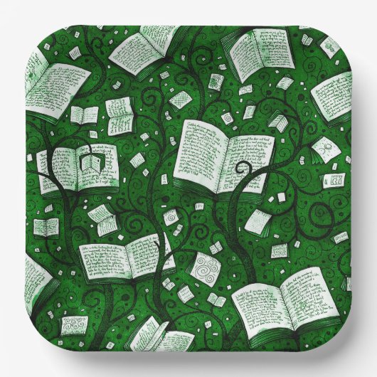 Hintergrund grüner Bücher Pappteller (Vorderseite)