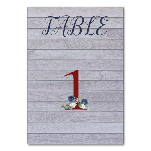 Hintergrund Holz mit blauen und weißen Blume Tischnummer (Vorderseite)