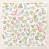 Hintergrund mit bunter Vogelverzierung Glasuntersetzer (Vorderseite)