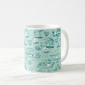 Hintergrund mit den sommerlichen Strandmädchen. Na Kaffeetasse (VorderseiteRechts)