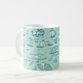 Hintergrund mit den sommerlichen Strandmädchen. Na Kaffeetasse (Vorderseite Links)