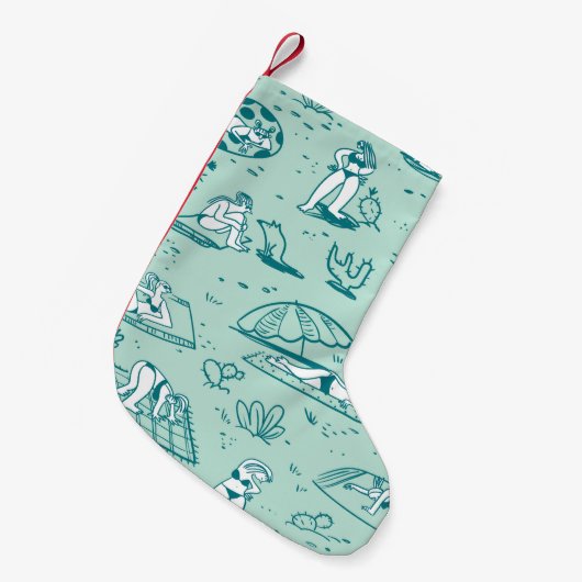 Hintergrund mit den sommerlichen Strandmädchen. Na Kleiner Weihnachtsstrumpf (Vorderansicht (hängend))