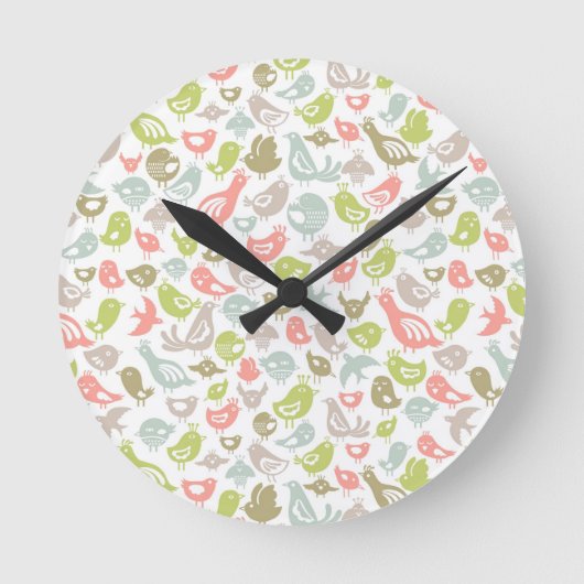 Hintergrund mit farbenfrohen Vögeln Runde Wanduhr (Vorderseite)