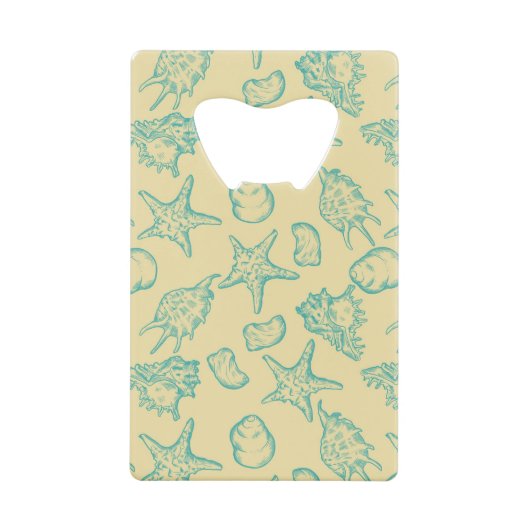 Hintergrund mit Muscheln. Hand gezeichnet 2 Geldkarten Flaschenöffner (Vorderseite)