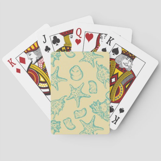 Hintergrund mit Muscheln. Hand gezeichnet 2 Spielkarten (Rückseite)