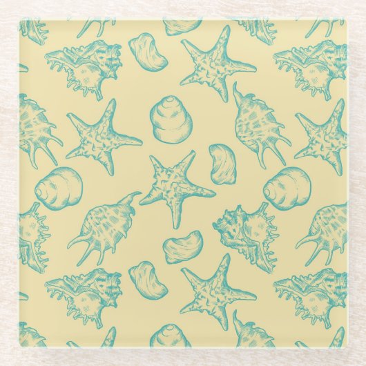 Hintergrund mit Muscheln. Hand gezeichnet Glasuntersetzer (Vorderseite)