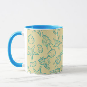 Hintergrund mit Muscheln. Hand gezeichnet Tasse