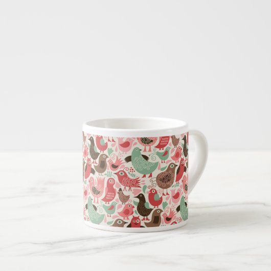 Hintergrund mit niedlichen Vögeln Espressotasse (Vorderseite Rechts)
