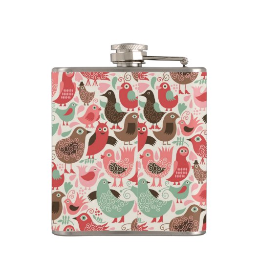 Hintergrund mit niedlichen Vögeln Flachmann (Rückseite)