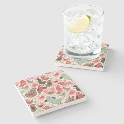 Hintergrund mit niedlichen Vögeln Steinuntersetzer (Seitenansicht)