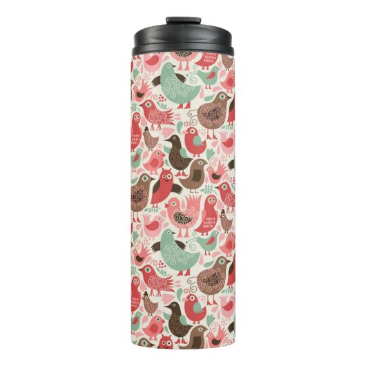 Hintergrund mit niedlichen Vögeln Thermosbecher (Vorderseite)
