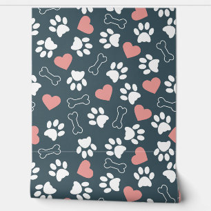 Hintergrund mit Pfotenabdrücken und Herzen Muster Tapete