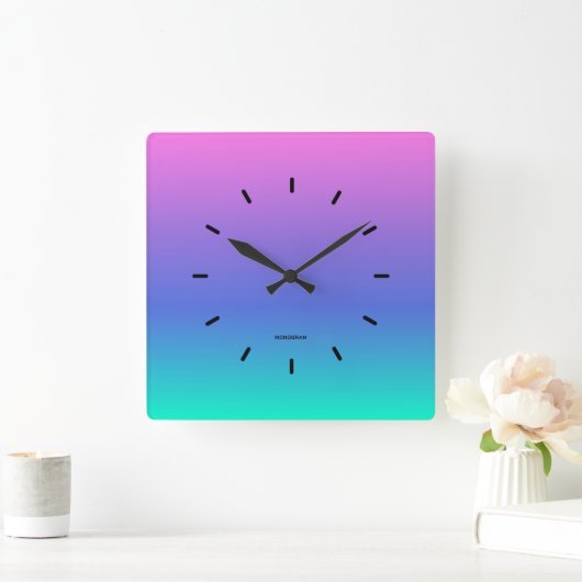 Hintergrund mit rosa, lila und grünem Verlauf Quadratische Wanduhr (Zuhause)