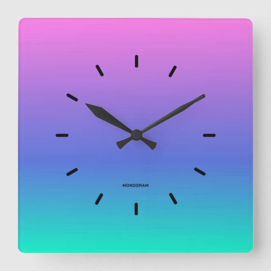 Hintergrund mit rosa, lila und grünem Verlauf Quadratische Wanduhr (Vorderseite)