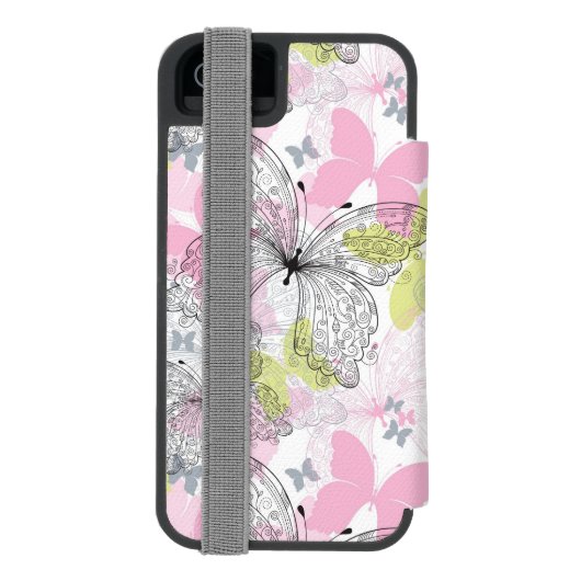 Hintergrund mit Schmetterling Incipio iPhone Geldbeutel-Hülle (Folio Rückseite)