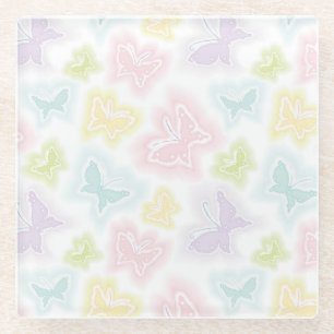 Hintergrund mit Schmetterlingen im Aquarell Glasuntersetzer