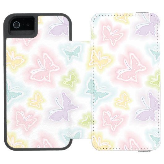 Hintergrund mit Schmetterlingen im Aquarell Incipio iPhone Geldbeutel-Hülle (Folio Geöffnet)