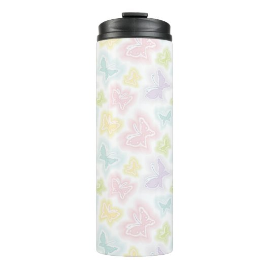 Hintergrund mit Schmetterlingen im Aquarell Thermosbecher (Vorderseite)